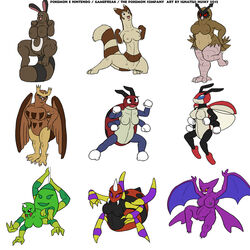 2012 9girls areolae ariados avian bat beak bird breasts claws crobat eyelashes fangs ferret flying_squirrel fur furret furry hoothoot horn ignatius_husky insect ladybug ledian ledyba looking_at_viewer mandibles nintendo nipples noctowl owl pokemon pokemon_gsc sentret spider spikes spinarak spread_legs standing tail text thick_thighs web white_background wide_hips wings