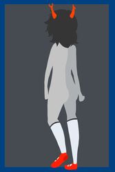 1girls aranea_serket ass black_hair facing_away grey_background grey_skin homestuck horns ms_paint_adventures naked shoes short_hair socks solo troll webcomic