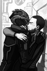 alien closed_eyes clothed drell embrace gay interspecies kissing kolyat_krios mass_effect mouse_(mass_effect)