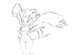 anthro breasts female female_only front_view kyurem monochrome nipples nude pokemon pokemon_bw solo standing tagme vulva