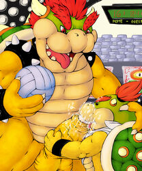 2boys bowser bowser_jr. foreskin glans green_shell horns incest koopa male_only mario_(series) nintendo partially_retracted_foreskin rathmutatio shell spiky_shell super_mario_bros. tagme uncut yaoi