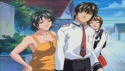 00s 1boy 2003 2girls academy_uniform_(bible_black) adult_and_teenager apron apron_only bible_black blue_eyes bowtie boyfriend-girlfriend brother_and_sister brown_hair busty cousins female green_eyes hair_ornament hand_on_shoulder imari_kurumi implied_incest incest incestuous long_hair minase_taki minase_yukiko multiple_girls naked_apron necktie no_bra no_bra_under_clothes older_female_and_younger_female older_female_and_younger_male orange_apron partially_clothed ponytail purple_shirt pushing rolled_sleeves school_uniform shirt siblings side_ponytail skirt smile tagme teasing teasing_partner thighhighs third-party_edit