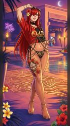 ai_art ai_generated bikini fate fate/grand_order fate_(series) gemini oda_nobunaga_(avenger)_(fate) oda_nobunaga_(fate) pixai ratatatat74 red_eyes red_hair