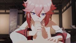 animated animated_gif baracuda_balls blowjob blowjob_face genshin_impact gif mouth_closed mouth_full_of_cock mouthful oral oral_sex pink_hair purple_eyes yae_miko