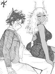 1boy 1boy1girl 1girl 1girls ashido_mina ass assjob assjob_over_clothes assjob_through_clothes boku_no_hero_academia buttjob buttjob_over_clothes deku izuku_midoriya lap_dance looking_back looking_pleasured midoriya_izuku mina_ashido mizutori my_hero_academia post-timeskip teasing