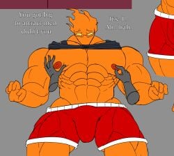 anthro bara bulge bulge_through_clothing faceless_male fire gay glasses grillby gym gym_shorts humanoid jock male male_only muscular muscular_male nipple_play pec_grab pecs undertale yaoi