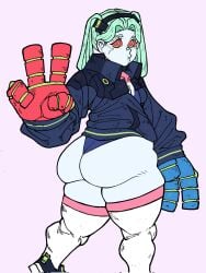 cyberpunk:_edgerunners huge_ass rebecca_(edgerunners) robotfacto shortstack skindentation thick_thighs thigh_squish thighhighs twintails