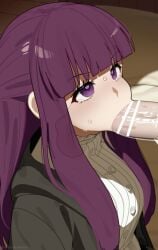 1boy 1girls 2d 2d_animation all_the_way_to_the_base animated bar_censor big_penis blowjob blowjob_only blush censored clothed clothing cum cum_in_mouth cum_inside cum_on_tongue cumflation deep_blowjob deepthroat ejaculation excessive_cum facefuck fellatio female fern_(sousou_no_frieren) heart-shaped_pupils light-skinned_female light_skin long_hair longer_than_30_seconds male mizumizuni oral oral_penetration oral_sex penis penis_in_mouth purple_eyes purple_hair sound sound_effects sousou_no_frieren sucking sucking_penis swallowing swallowing_cum swallowing_penis_while_deepthroat tagme throat_fuck vertical_video video