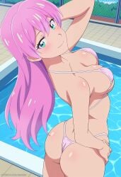 akari_watanabe big_breasts bikini fuufu_ijou_koibito_miman micro_bikini pink_hair pool poolside viewed_from_behind watanabe_akari