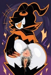 ai_generated ass_focus back_view deltarune deltarune_chapter_3 eram eram_(deltarune) hairy_anus hairy_pussy horns laugh noir_genesis shadow_mantle smile solo spreading_ass