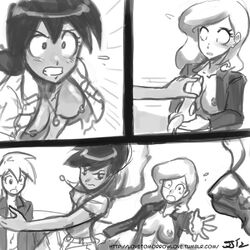 breasts comic daring_do derpy_hooves female fleur_de_lis_(mlp) friendship_is_magic human_only humanized john_joseco monochrome my_little_pony straight_hair