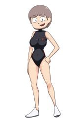 beige_hair clothed clothed_female female female_focus female_only footwear hilda_(hilda) human looking_at_viewer netflix one-piece_swimsuit open_mouth png raven_leader smile swimsuit swimwear white_background white_footwear