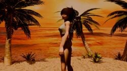 asian asian_female beach no_bra no_panties noodle_(gorillaz) noodle_(humility) nude nude_female smirk smirking smirking_at_viewer topwear tree trees