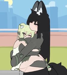 black_hair cum cum_inside fur futa_on_female green_hair hugging maretenho no_sound size_difference tagme video