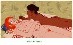 beach brazilian casual_nudity couple dark_skin freckles nude nude_beach nudity original_character pubic_hair raiodeouro7 redhead romantic_couple