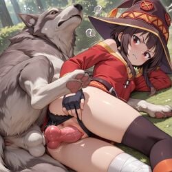 ? ai_generated bestiality black_panties feral_on_female knotted_penis megumin panties_aside rape tagme wolf