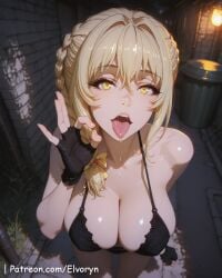 1girls ai_generated ass ass_focus big_ass big_breasts bikini blush breasts cute cute_face exposed_breasts female female_focus goblin_slayer guild_girl_(goblin_slayer) large_ass large_breasts light-skinned_female light_skin looking_at_viewer open_mouth sexy sexy_body sexy_female sexy_pose standing yellow_eyes yellow_hair younger_female