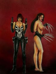 2girls asian asian_female big_breasts breasts duo female female_only genderswap genderswap_(mtf) lady_deathstrike marvel nipples punisher_(francis_castle) tagme_(artist) traditional_media_(artwork) x-men
