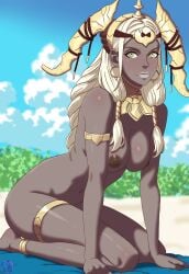1girls big_breasts braid breasts crown dark-skinned_female dark_skin female female_only fire_emblem fire_emblem:_fortune's_weave green_eyes lips lipstick nekomoni nintendo nipples nude nude_female silver_hair tagme theodora_(fire_emblem) white_hair white_lipstick
