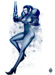 1girls blue_hair blue_skin breasts dark_samus female female_only metroid nintendo nipples solo wolfenborg