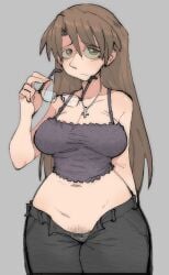 1girls amlogamer azumanga_daiou bare_midriff bare_shoulders belly big_breasts breasts brown_eyes brown_hair busty cleavage crop_top cross_necklace curvaceous curvy curvy_female curvy_figure exposed_midriff exposed_torso female female_focus female_only glasses glasses_removed hi_res high_resolution highres huge_breasts jeans jewelry koyomi_mizuhara large_breasts light-skinned_female light_skin long_hair midriff midriff_baring_shirt navel necklace panties panties_peek pantsu-ripper pantsu_ripper panty_peek pubic_hair pubic_hair_peek pubic_stubble solo solo_female solo_focus stomach tagme tank_top thick_thighs thighs underwear underwear_peek voluptuous voluptuous_female