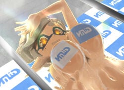 +_+ 1girls against_glass big_breasts blush breasts cleavage female female_only hideyoshi_(swliyhbpe9xqqze) inkling large_breasts looking_at_viewer marie_(splatoon) mole_under_eye nintendo nipples splatoon squid_sisters symbol-shaped_pupils tentacle tentacle_hair tongue towel white_hair yellow_eyes yellow_pupils