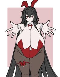 1girl azur_lane big_boobs big_breasts big_tits black_hair bunny_ears bunnysuit chubby chubby_female female female_only long_hair massgrave pose smile taihou_(azur_lane) taihou_(fun_on_the_baize)_(azur_lane)
