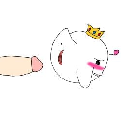 black_eyes blush boo_(mario) crown cuntboy cute ghost male/cuntboy penis pussy sharp_teeth white_body