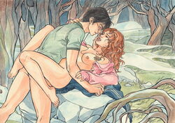 1boy 1girls 2d almost_naked alternative_situation alternative_story ambiguous_penetration background barefoot black_hair bottomless bottomless_female bottomless_male breast_mounds breasts breasts_out brown_eyes brown_hair clothed_sex clothing color duo erect_nipples eyewear feet female forbidden_forest forest forest_background forest_sex full_body glasses gryffindor hair harry_and_hermione harry_james_potter harry_potter harry_potter_and_the_prisoner_of_azkaban hermione_granger hoodie human human_only leg_wrap long_hair lying male medium_breasts missionary_position mist naked_female naked_jacket naked_necklace naked_track_jacket nipples no_bra no_panties nude_female on_back on_rock open_clothes open_mouth open_shirt outdoor_nudity outdoor_sex outdoors outside partially_clothed pink_clothing rock round_glasses saniika sex shirt shirtless short_hair side_view spread_legs standing straight teenage_boy teenage_girl teenager teenager_on_teenager time-turner tree vaginal_penetration wavy_hair witch_(harry_potter)