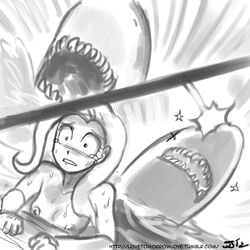 black_and_white breasts bruce_the_shark friendship_is_magic hasbro human humanized jaws_(film) john_joseco monochrome my_little_pony nipples nosebleed nude nude_female nudity rough_sketch shark smooth_skin tagme trixie_(mlp) universal_studios wet wet_skin