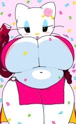1girls 2d_(artwork) 2d_artwork anthro areola_slip big_breasts black_eyes blush blush_stickers breasts cassettedream cat_girl cleavage clothing confetti digital_media_(artwork) dream-cassette dress elbow_gloves felid feline felis female female_only flower furry furry_female gloves hair_flower hair_ornament half-closed_eyes hand_on_own_hip hello_kitty hello_kitty_(character) hello_kitty_(series) holding_object hoshime huge_breasts kitty_white large_breasts lipstick looking_at_viewer makeup o-ring o-ring_bikini o-ring_bottom o-ring_top pelvic_curtain pink_dress pink_flower pink_lips rose sanrio side_slit simple_background solo solo_female thick_thighs underboob whiskers white_fur