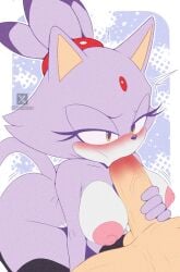 1boy 1girls blaze_the_cat blowjob female genyacero male sonic_(series) sonic_the_hedgehog_(series) unseen_male_face