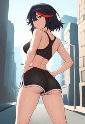 1girls ai_generated ass ass_focus black_hair female female_only kill_la_kill matoi_ryuuko short_hair sports_bra sportswear tagme