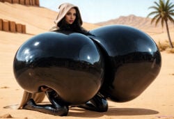 ai_generated desert gigantic_breasts huge_breasts hyper_breasts latex latex_bodysuit ohshinakai