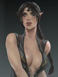 1girl 1girls 2d_(artwork) 2d_artwork baldur's_gate baldur's_gate_3 black_hair breasts cleavage clothed clothed_female clothing dark_hair elf elf_female elf_girl exposed_skin female female_focus female_only green_eyes half-elf human human_female humanoid larian_studios light-skinned_female light_skin miruki09 pale-skinned_female pale_skin shadowheart shadowheart_(baldur's_gate) sleeveless sleeveless_shirt solo solo_female solo_focus