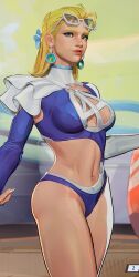 1girls ass beach big_ass bikini blonde_hair boob_window cleavage female female_only invisible_woman invisible_woman_(azure_shade) invisible_woman_(marvel_rivals) marvel marvel_rivals sue_storm thick_thighs