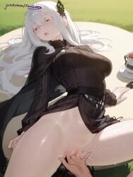 1girls ai_generated black_dress black_eyes blush butterfly_hair_ornament dress echidna_(re:zero) eyebrows_visible_through_hair eyelashes hair_ornament long_hair long_sleeves pale_skin patreon patreon_username re:zero_kara_hajimeru_isekai_seikatsu white_hair xzollosez