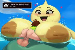 <3 <3_eyes ai_generated areola balls big_breasts black_eyes blush boopamorgz bottomless breasts brown_hair brown_nipples butt clothed clothing deltarune duo english_text female genitals hair heart_symbol huge_breasts human human_on_humanoid humanoid interspecies inverted_nipples kris_(deltarune) larger_female male male/female male_human male_penetrating mammal multicolored_clothing nipples nude onionsan open_mouth open_smile partially_submerged pattern_clothing penetration sex shirt size_difference sky smaller_human smaller_male smile stripes text topwear undertale_(series) water yellow_body