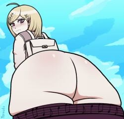 1girls akamatsu_kaede animated animated_gif ass ass_clapping ass_focus backpack big_ass blonde_hair bottom_heavy bubble_butt clapping_cheeks danganronpa danganronpa_v3 fat_ass female female_only gif gluteal_fold huge_ass jiggle jiggling_ass large_ass looking_at_viewer looking_back low-angle_view massive_ass outdoors pussy rear_view skirt skirt_down solo thick_ass thick_thighs thunder_thighs twerking wide_hips yenvudu