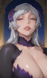 ai_generated danmachi dungeon_ni_deai_wo_motomeru_no_wa_machigatteiru_darou_ka freya_(danmachi) gray_hair is_it_wrong_to_try_to_pick_up_girls_in_a_dungeon purple_eyes sexy vendetta_ai venus_body voluptuous