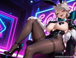 1girls ai_generated big_boobs big_breasts boobs breasts bunny_ears bunnysuit female female_focus female_only from_side genshin_impact heart heart-shaped_pupils heart_pasties high_resolution highres hoyoverse huge_boobs huge_breasts kaistar large_boobs large_breasts looking_at_viewer lynette_(genshin_impact) mihoyo pasties patreon reverse_bunnysuit smile smiling solo solo_female solo_focus tongue tongue_out