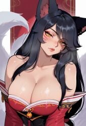 1girls ahri ahri_(league_of_legends) ai_generated black_hair league_of_legends long_hair tagme