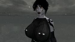 3d big_breasts black_hair darkina_(skibidoa) dress female gala light_skin skyrim solo solo_female thick_thighs voluptuous white_body