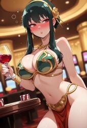 1girls ai_generated black_hair casino drunk slave_bikini slave_leia_(cosplay) slave_outfit spy_x_family tagme wine yor_briar