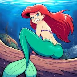 1girls ai_generated angry angry_expression angry_face ariel ariel_(the_little_mermaid) blue-eyed_female blue_eyes blue_eyes_female clenched_teeth female female_only light-skinned_female light_skin long-haired_female long_hair long_red_hair looking_back mermaid mermaid_ass mermaid_girl mermaid_tail novelai red-haired_female red_hair sitting sitting_down solo solo_female teeth teeth_clenched the_little_mermaid underwater