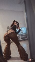1girl ai_generated aisinful ass big_ass big_boobs big_butt black_hair black_panties blush breasts butt female from_behind heart hi_res large_breasts marnie_(pokemon) medium_breasts panties pants pokemon pokemon_ss selfie solo thick_thighs thong underwear wide_hips