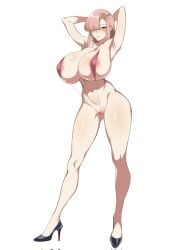 1girls areola_slip areolae armpits arms_behind_head arms_up big_breasts bikini blush breasts breasts_bigger_than_head cameltoe cocoon_(girls'_frontline_2) covered_nipples female female_only girls'_frontline girls'_frontline_2:_exilium high_heels huge_breasts large_breasts long_hair looking_at_viewer navel partially_visible_vulva pink_eyes pink_hair sling_bikini wessidesuyo