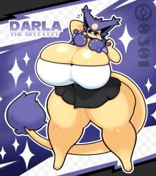 1girl 1girls abstract_background ass bare_legs barefoot big_ass big_breasts big_thighs black_skirt breasts breasts_bigger_than_head cat_ears cleavage clothed clothing commission dark_sclera delcatty dewbber exposed_legs eyelashes female female_only furry furry_female furry_only hips hips_wider_than_shoulders huge_breasts huge_thighs hyper hyper_breasts hyper_thighs ineffective_skirt large_breasts large_thighs lion_tail long_tail neck_fur oc original_character playing_with_self pokemon pokemon_(species) pokemon_oc purple_fur short_skirt tall_female thick thick_hips thick_legs thick_thighs thighs touching_self two-tone_fur white_pupils white_shirt white_topwear wide_hipped_female wide_hips wide_thighs yellow_fur