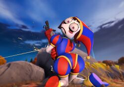 ass ass_focus chickenchicalover clothed fortnite gunfire looking_at_viewer looking_back pomni pomni_(the_amazing_digital_circus) scared tagme the_amazing_digital_circus