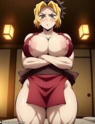 annoyed bigdickbob kimetsu_no_yaiba kimono makio_(kimetsu_no_yaiba) nipple_slip pride proud